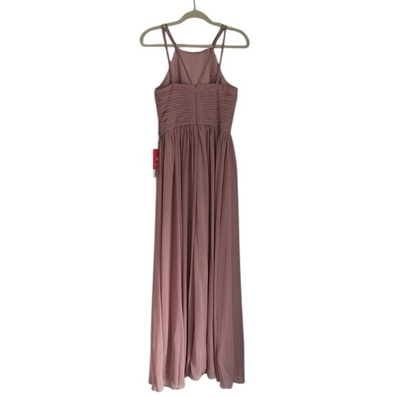 JJ's House Halter Pleated Bridesmaid Maxi Chiffon Gown Dusty Rose Open Back Sz.8 - Picture 2 of 11